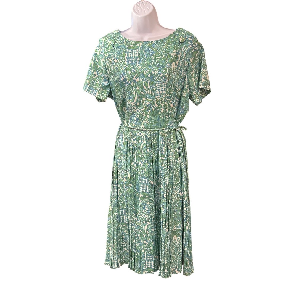 60s Vintage Talon Metal Zip Pleated Dress Mod Psychedelic Floral Garden Party